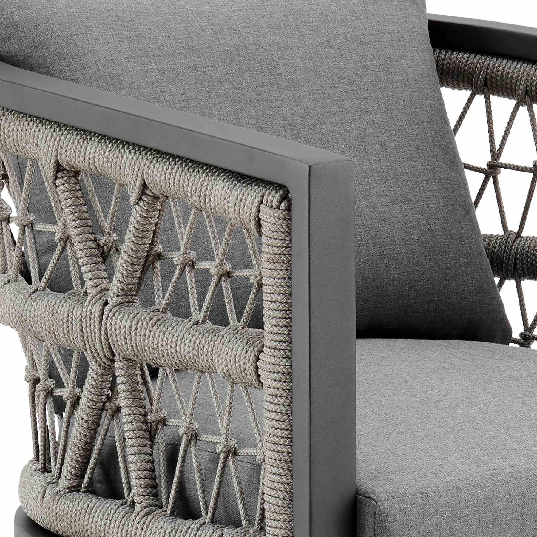 Zella Outdoor Patio 7 Piece Dining Set in Aluminum with Light Gray Rope and Cushions - Image 6
