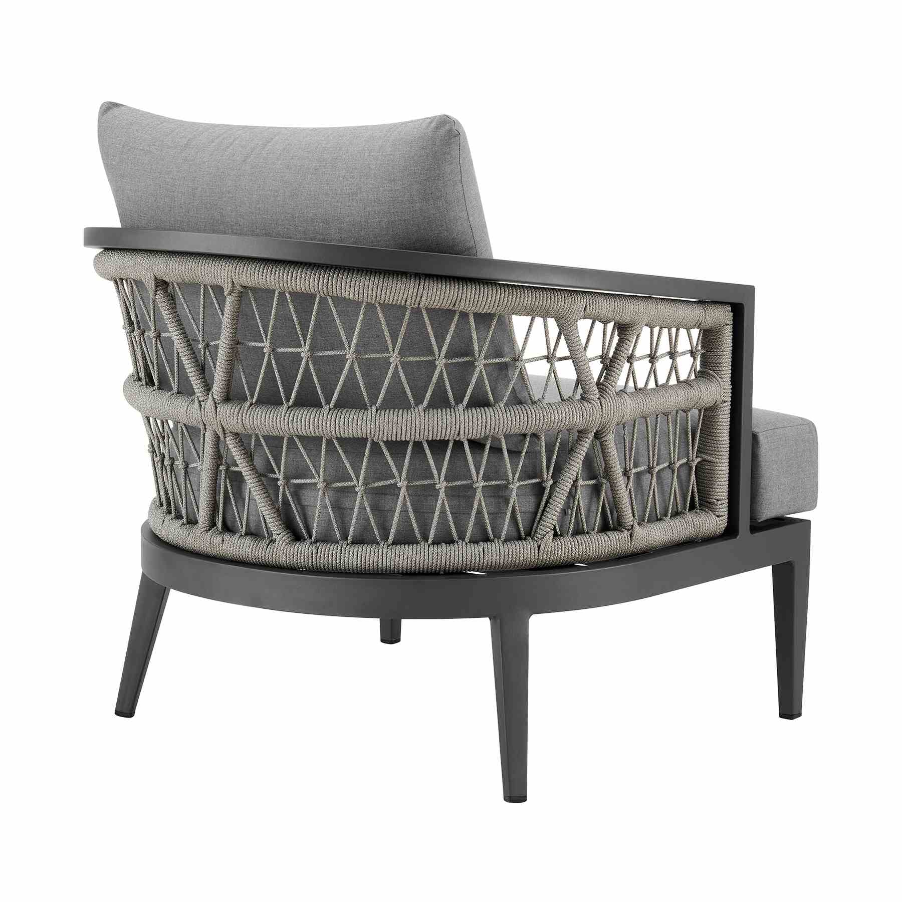 Zella Outdoor Patio Armchair in Aluminum with Light Gray Rope and Earl Gray Cushions - Image 3