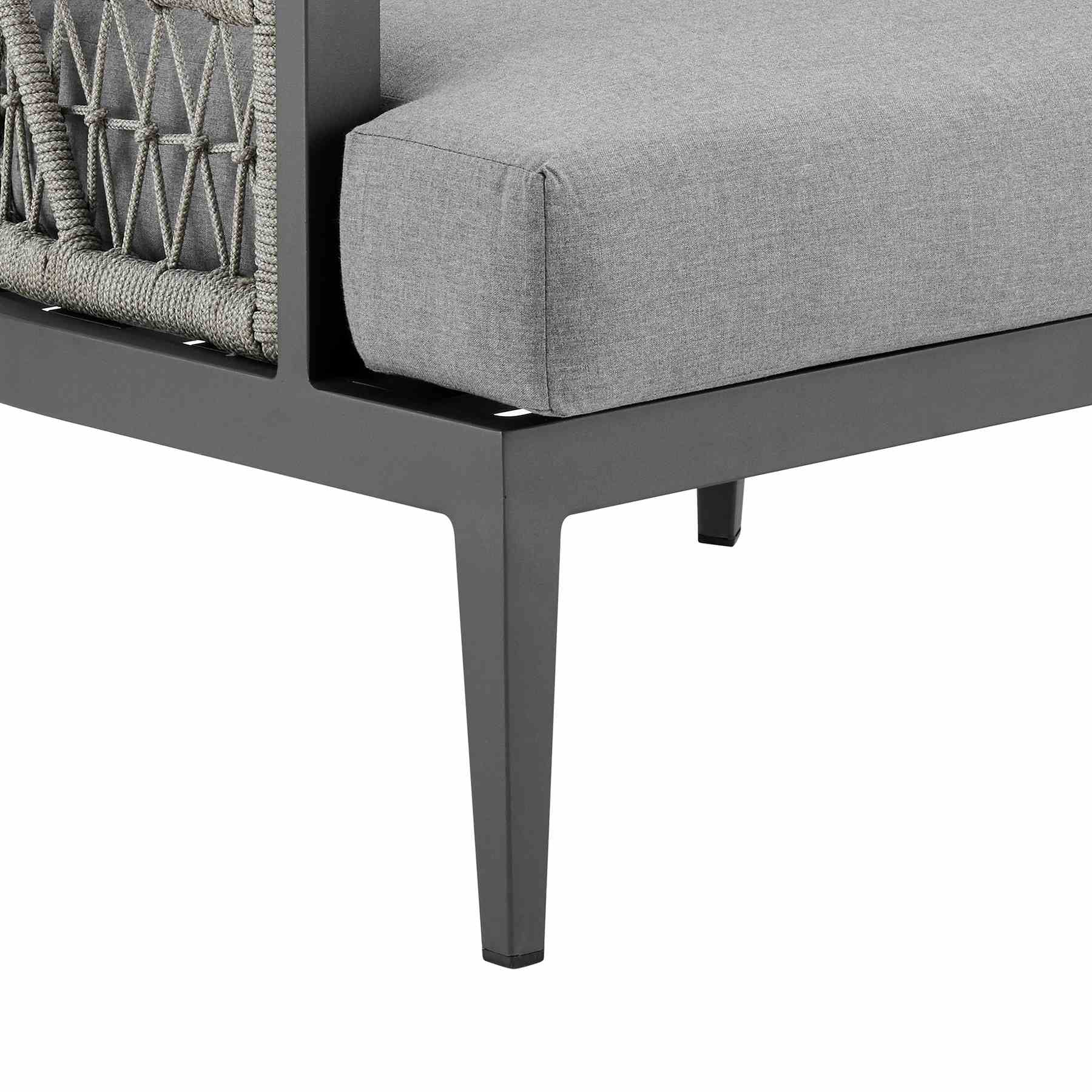 Zella Outdoor Patio Armchair in Aluminum with Light Gray Rope and Earl Gray Cushions - Image 8