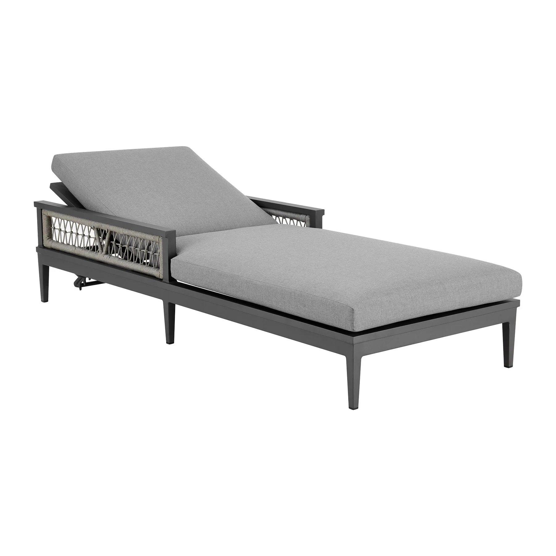 Zella Outdoor Patio Chaise Lounge Chair in Aluminum with Gray Rope and Earl Gray Cushions - Image 3