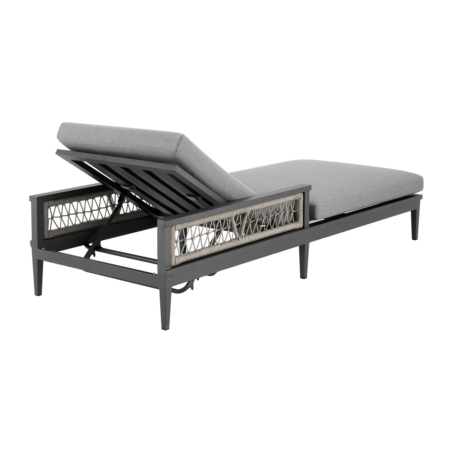 Zella Outdoor Patio Chaise Lounge Chair in Aluminum with Gray Rope and Earl Gray Cushions - Image 5