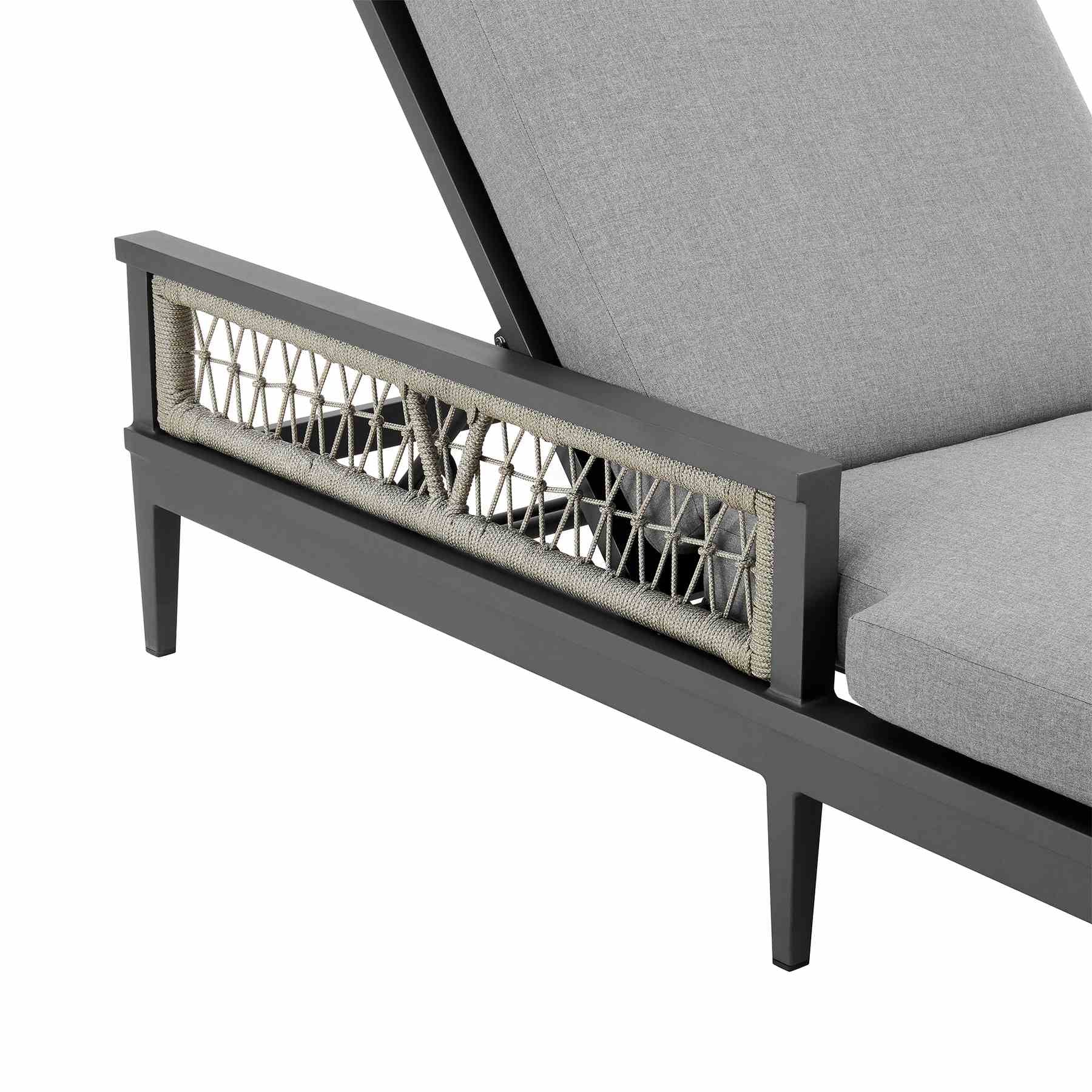 Zella Outdoor Patio Chaise Lounge Chair in Aluminum with Gray Rope and Earl Gray Cushions - Image 7