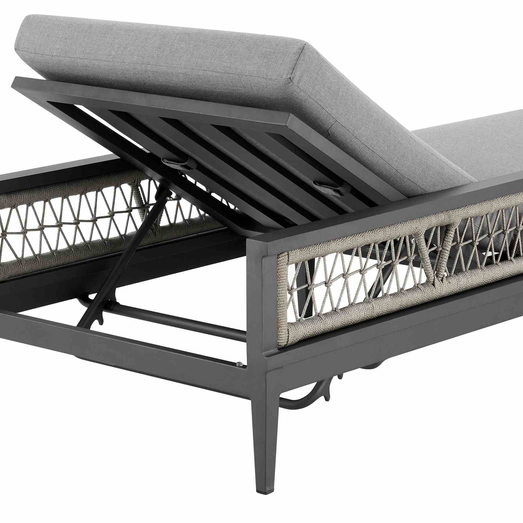 Zella Outdoor Patio Chaise Lounge Chair in Aluminum with Gray Rope and Earl Gray Cushions - Image 8