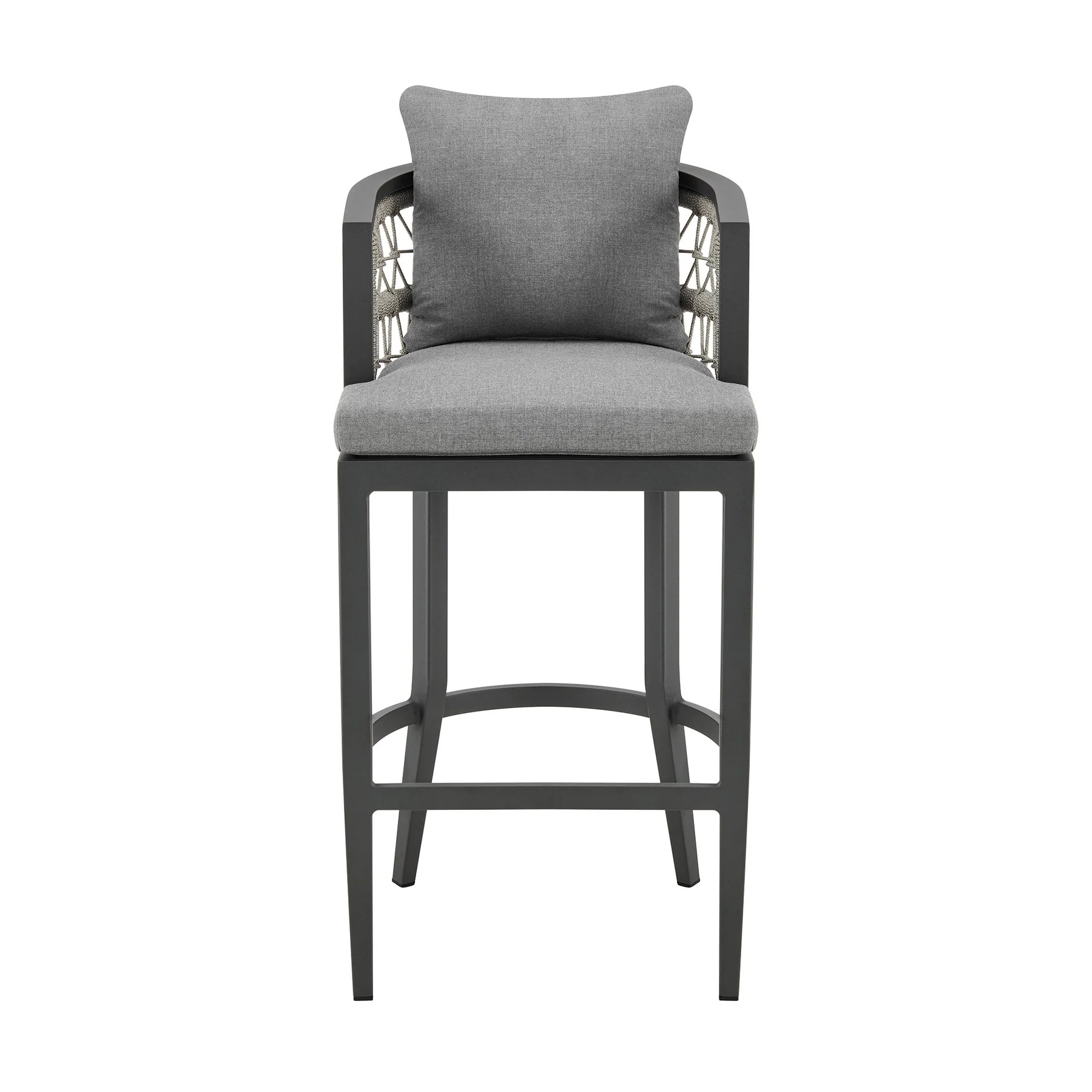 Zella Outdoor Patio Counter Stool in Aluminum with Light Gray Rope and Earl Gray Cushions - Image 2