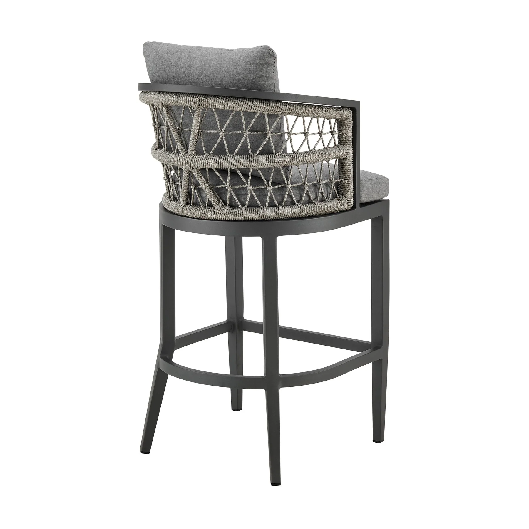 Zella Outdoor Patio Counter Stool in Aluminum with Light Gray Rope and Earl Gray Cushions - Image 3