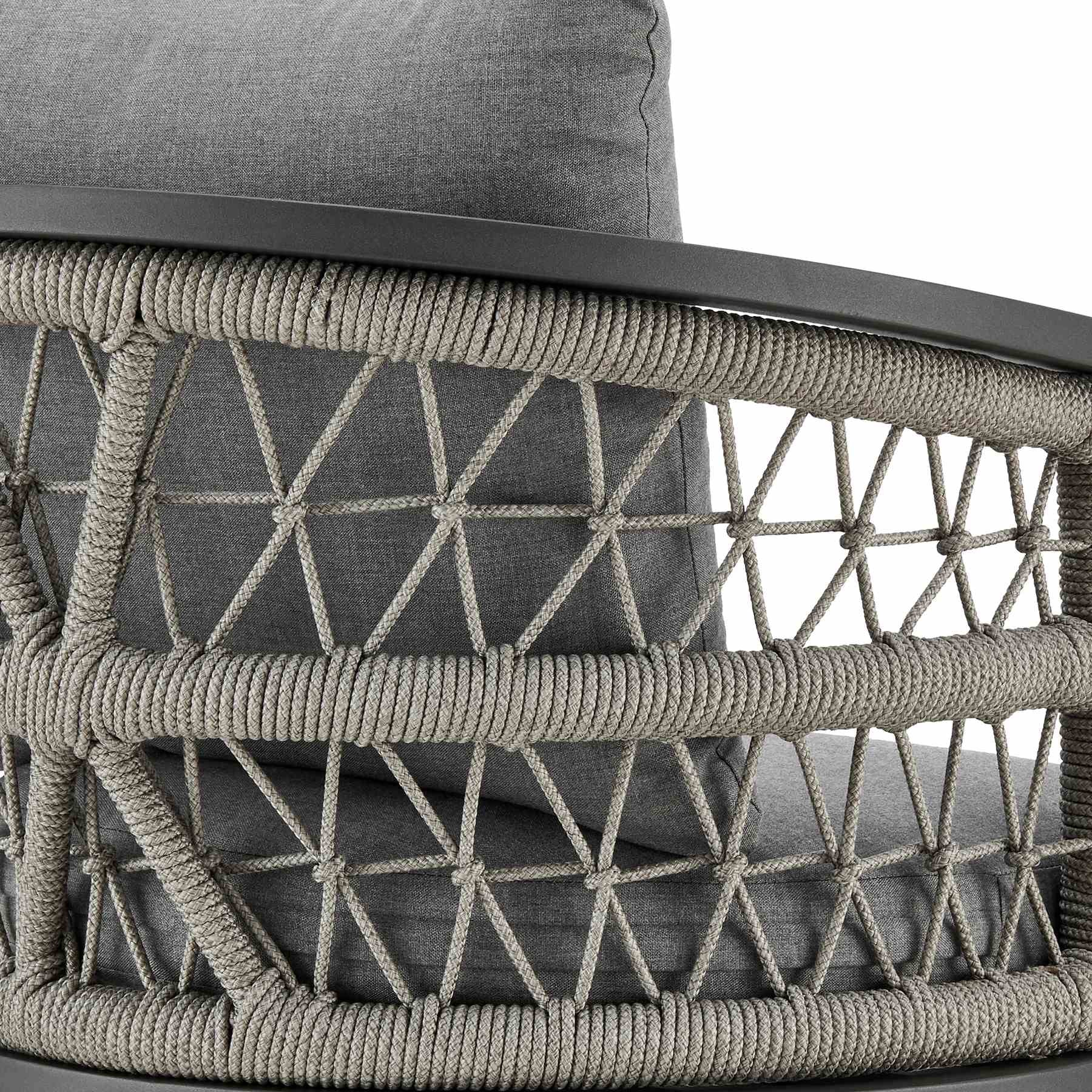 Zella Outdoor Patio Counter Stool in Aluminum with Light Gray Rope and Earl Gray Cushions - Image 7