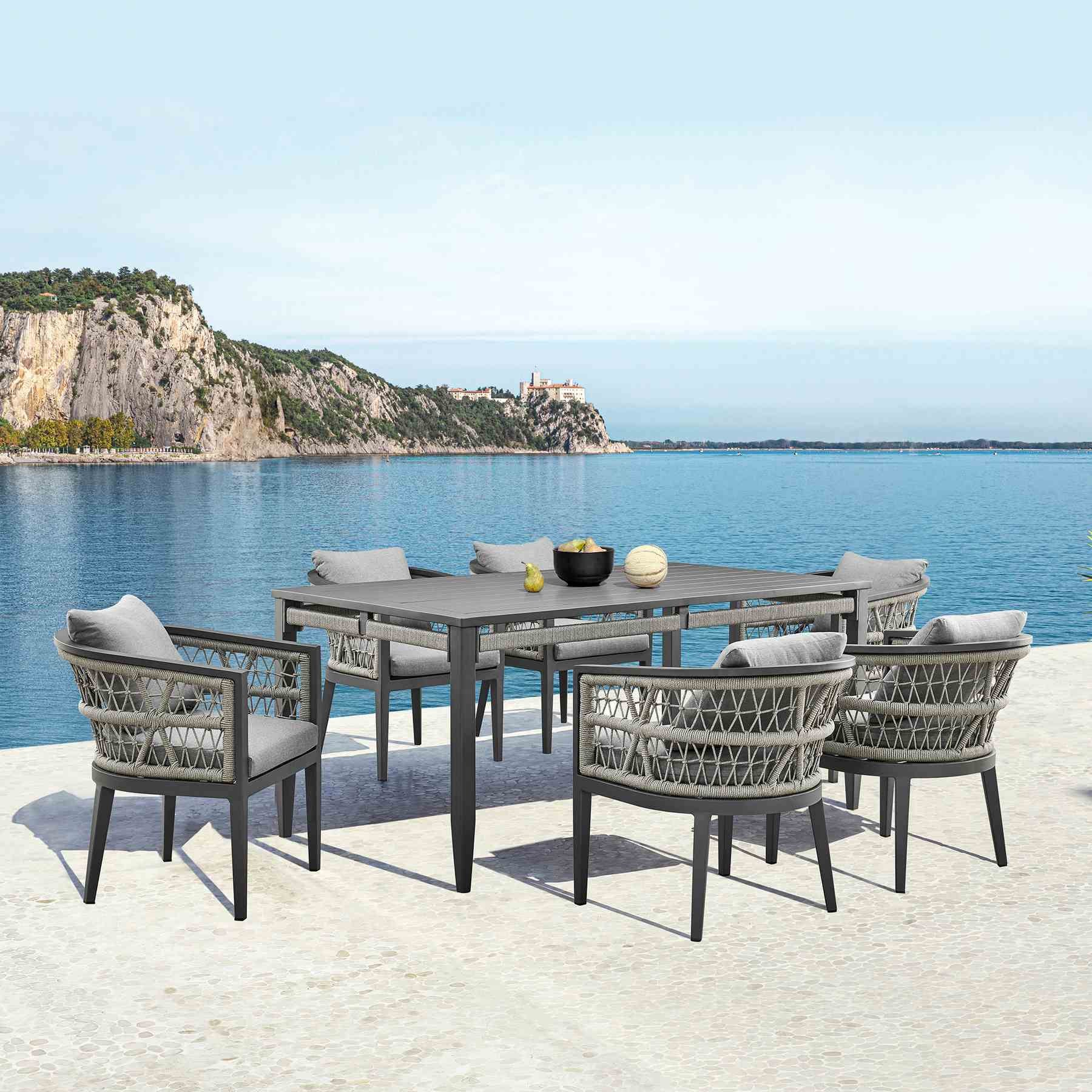 Zella Outdoor Patio Dining Chair in Aluminum with Light Gray Rope and Earl Gray Cushions - Set of 2 - Image 12