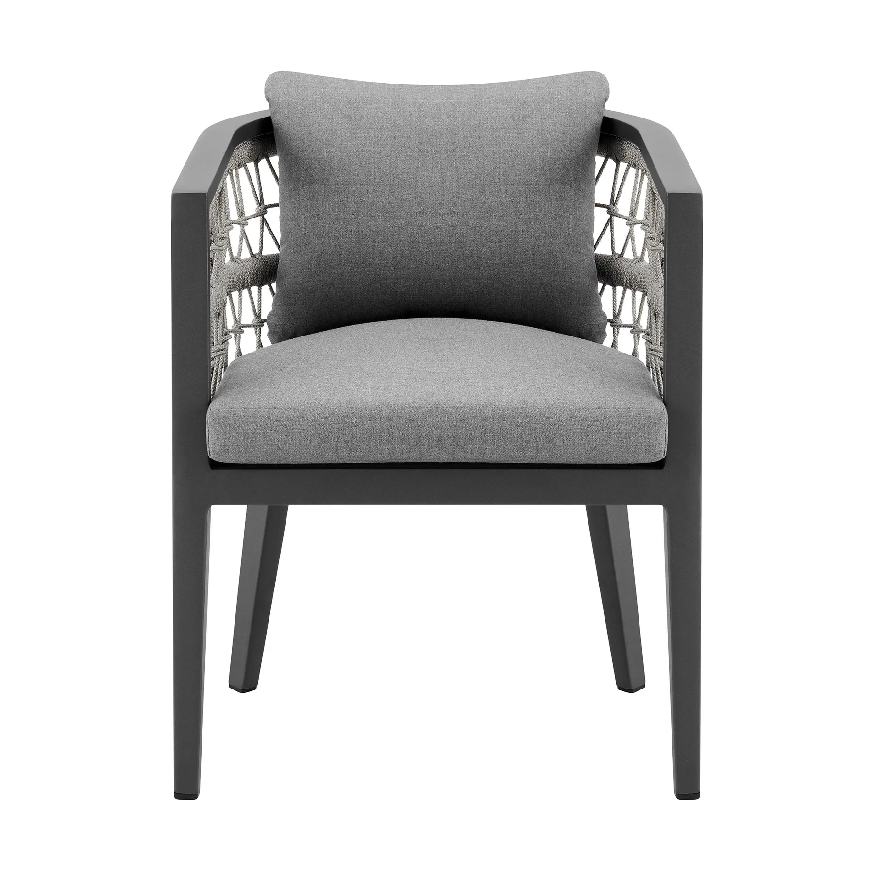 Zella Outdoor Patio Dining Chair in Aluminum with Light Gray Rope and Earl Gray Cushions - Set of 2 - Image 3