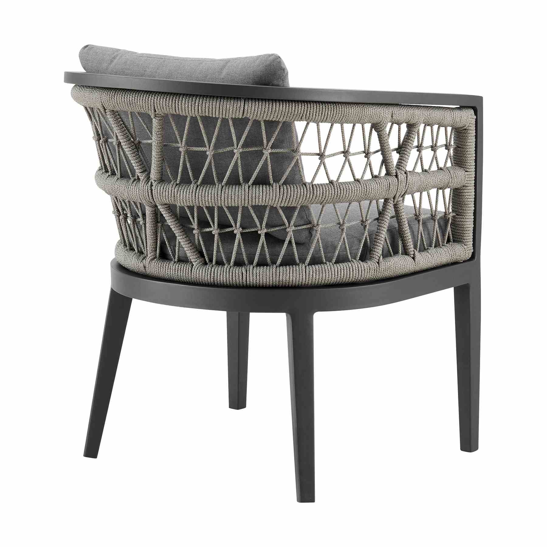 Zella Outdoor Patio Dining Chair in Aluminum with Light Gray Rope and Earl Gray Cushions - Set of 2 - Image 4