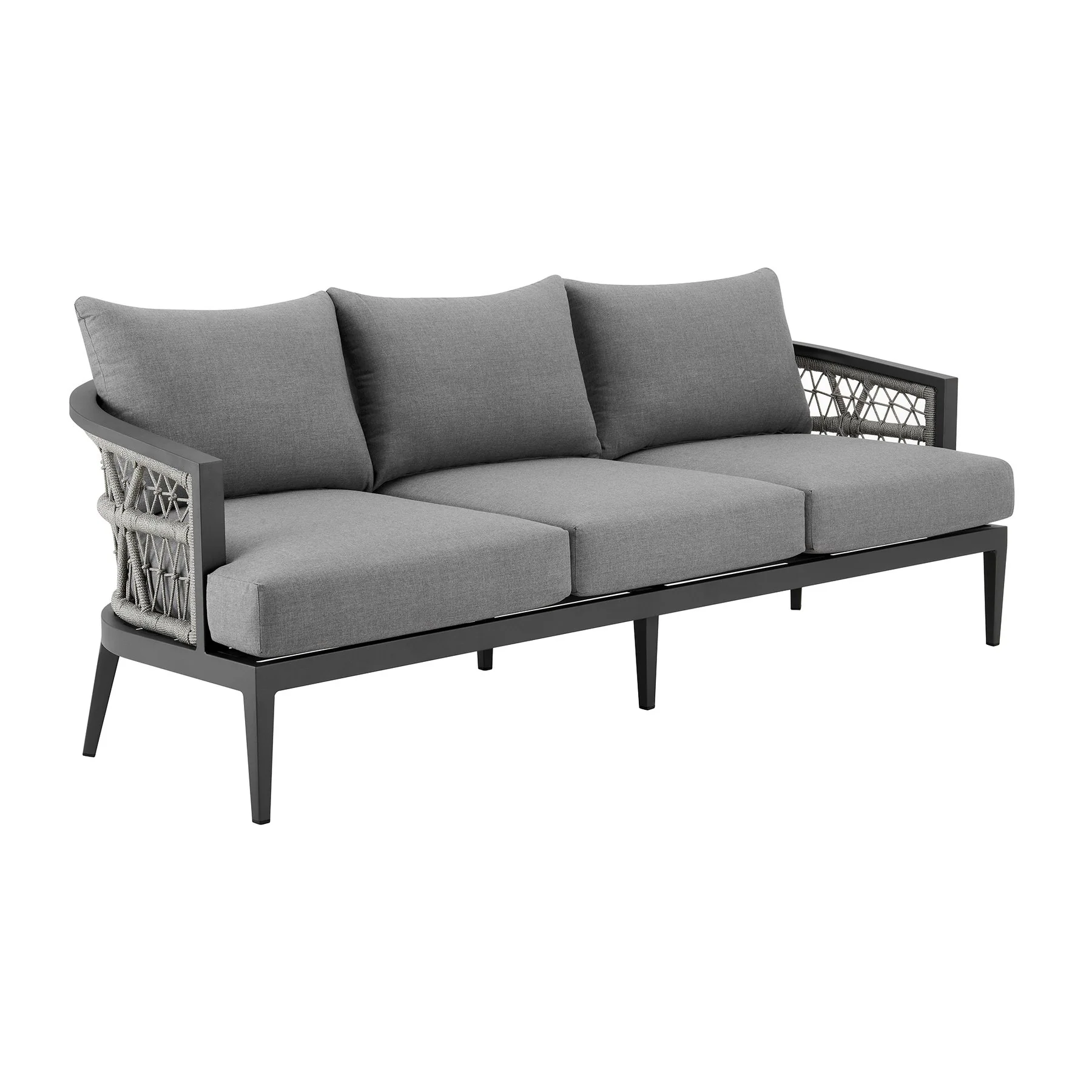 Zella Outdoor Patio Sofa in Aluminum with Light Gray Rope and Earl Gray Cushions - Image 2