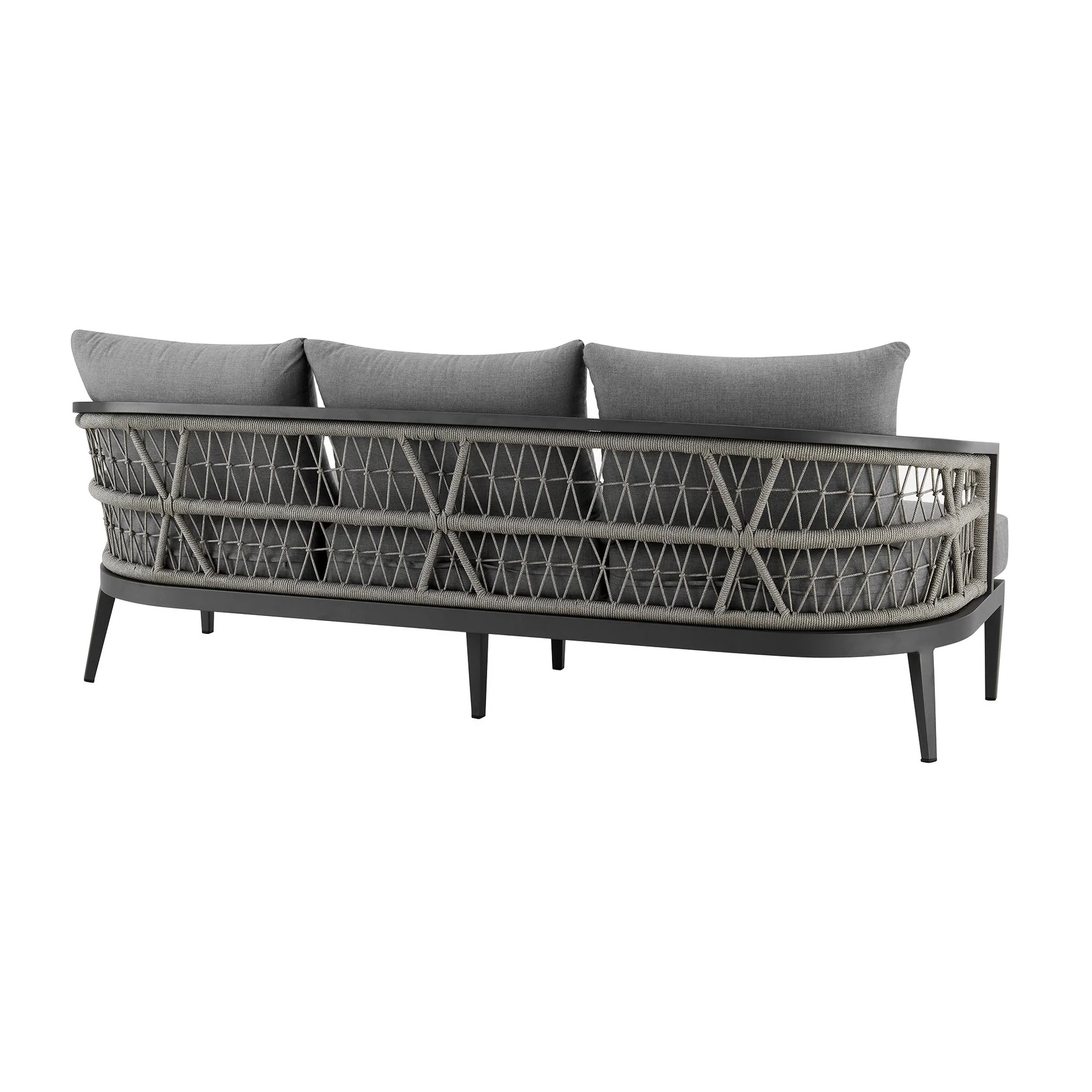 Zella Outdoor Patio Sofa in Aluminum with Light Gray Rope and Earl Gray Cushions - Image 3