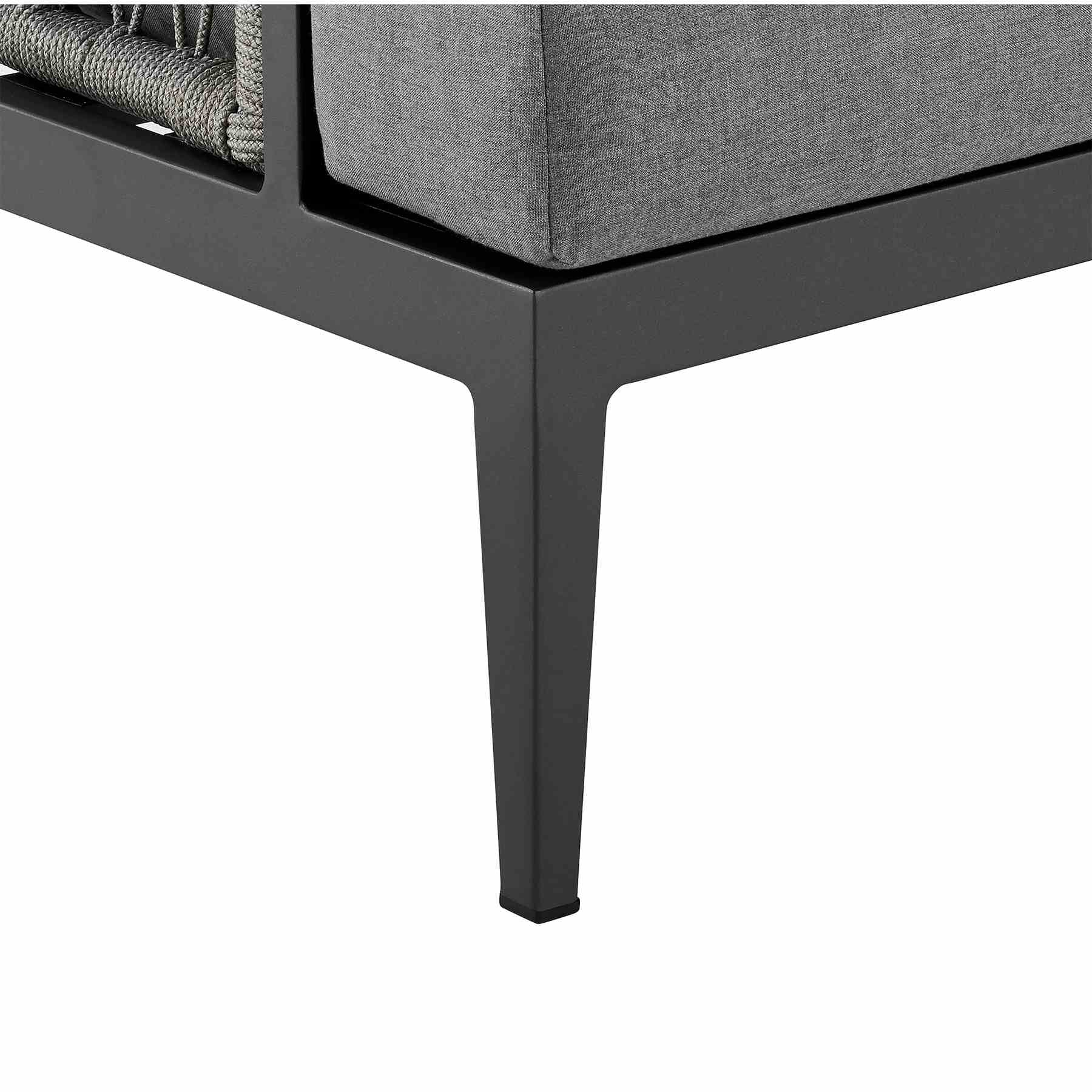 Zella Outdoor Patio Sofa in Aluminum with Light Gray Rope and Earl Gray Cushions - Image 7