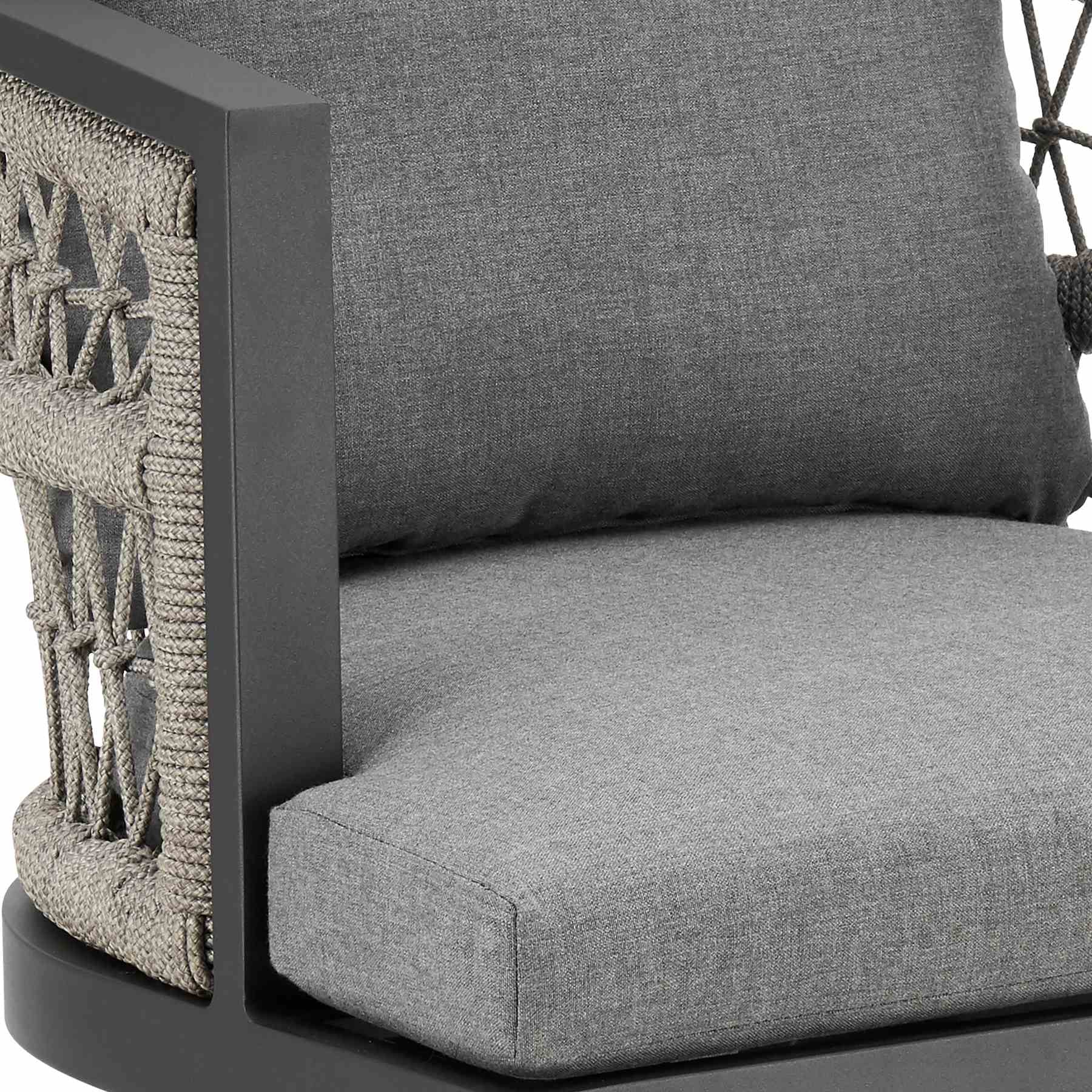 Zella Outdoor Patio Swivel Bar Stool in Aluminum with Light Gray Rope and Earl Gray Cushions - Image 6