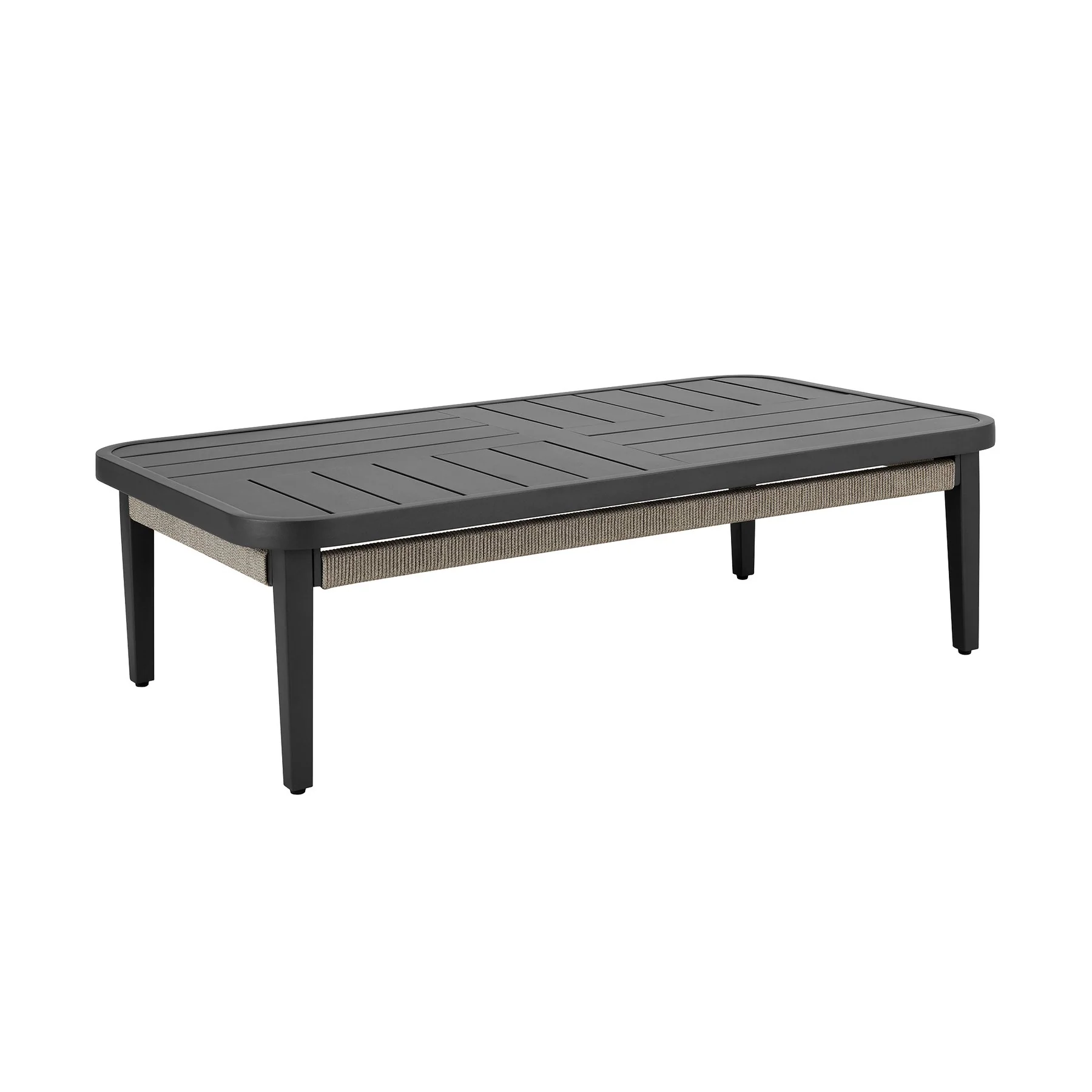 Zella Rectangular Coffee Table in Aluminum with Charcoal Finish and Light Gray Rope - Image 2