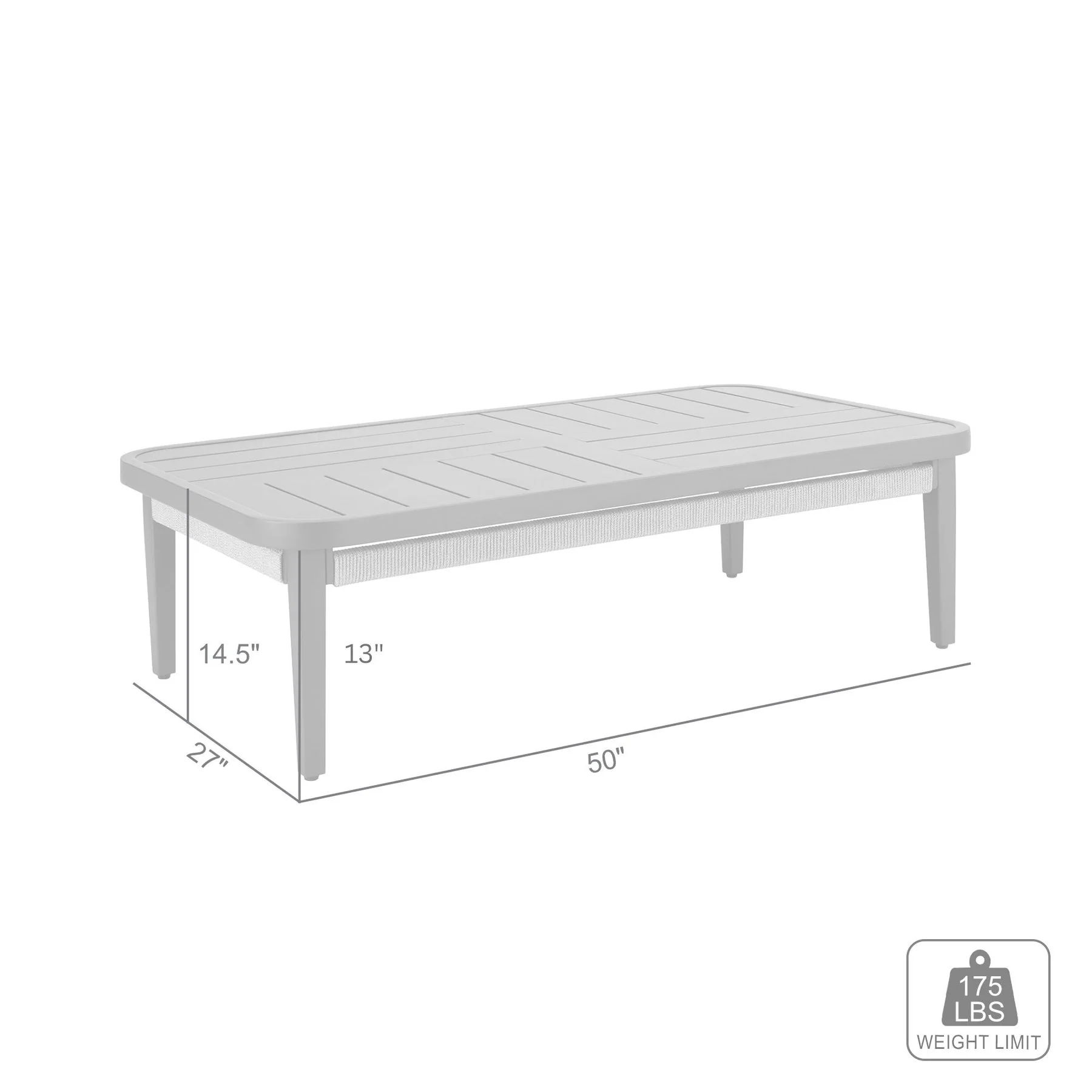 Zella Rectangular Coffee Table in Aluminum with Charcoal Finish and Light Gray Rope - Image 7