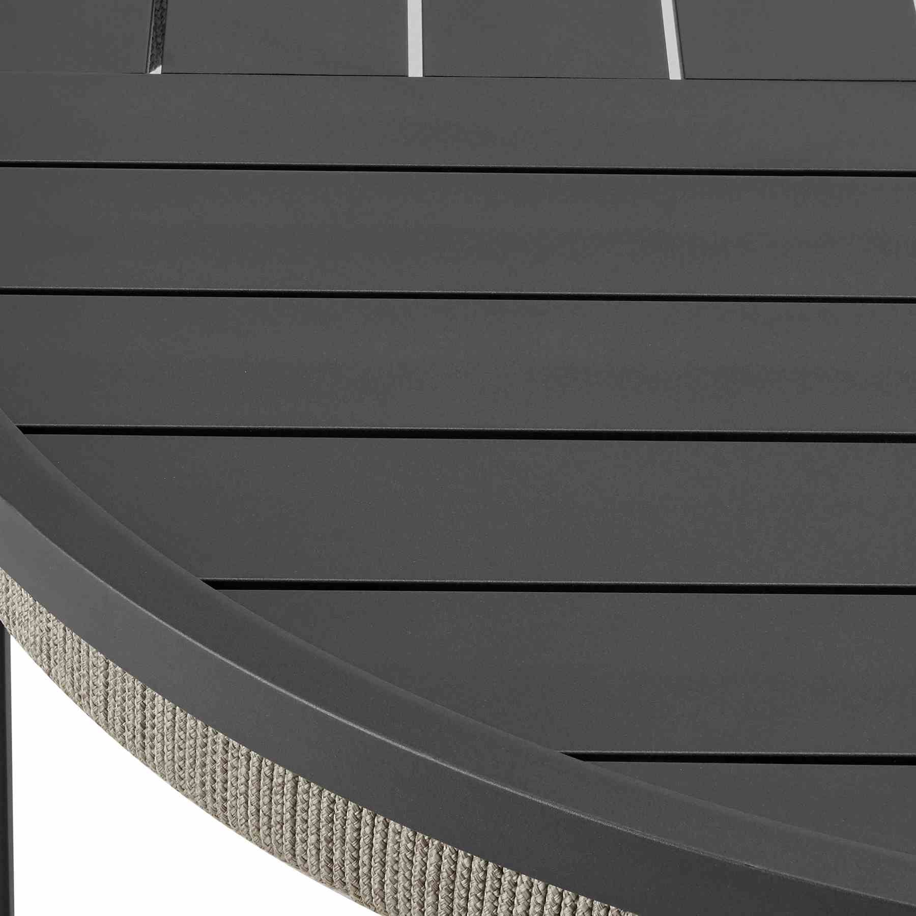 Zella Round Coffee Table in Aluminum with Charcoal Finish and Light Gray Rope - Image 5