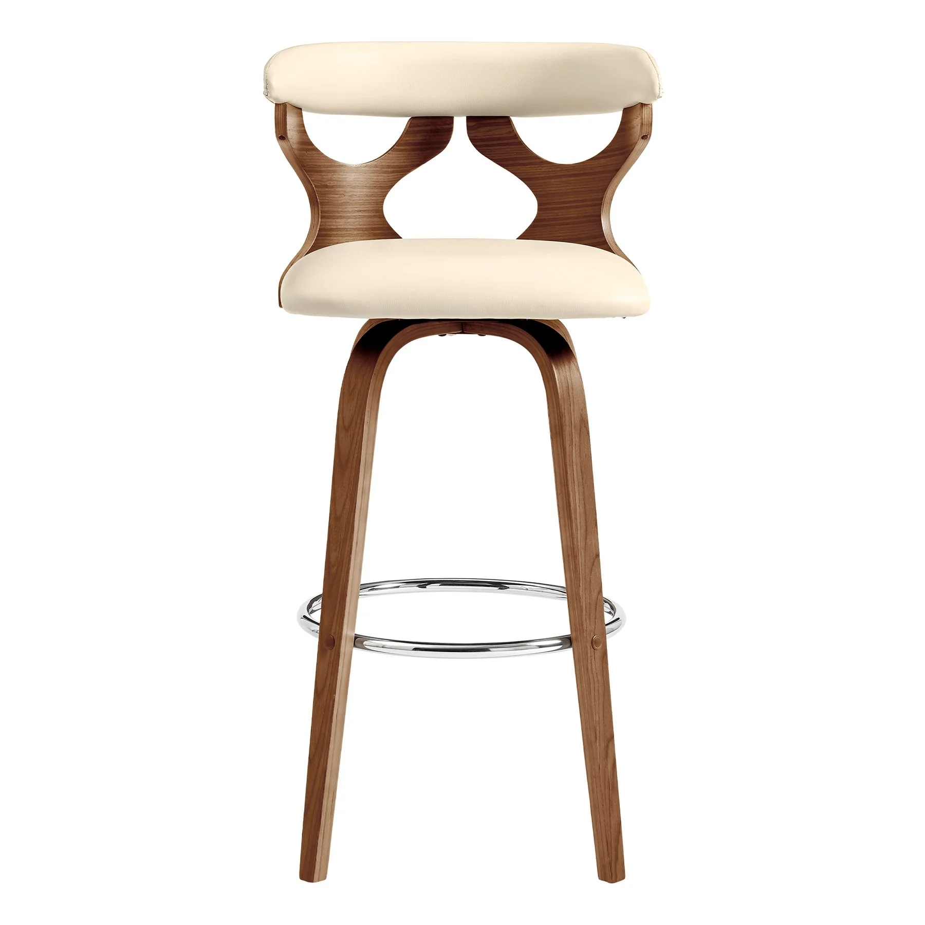Zenia 26" Swivel Counter Stool in Cream Faux Leather and Walnut Wood - Image 2