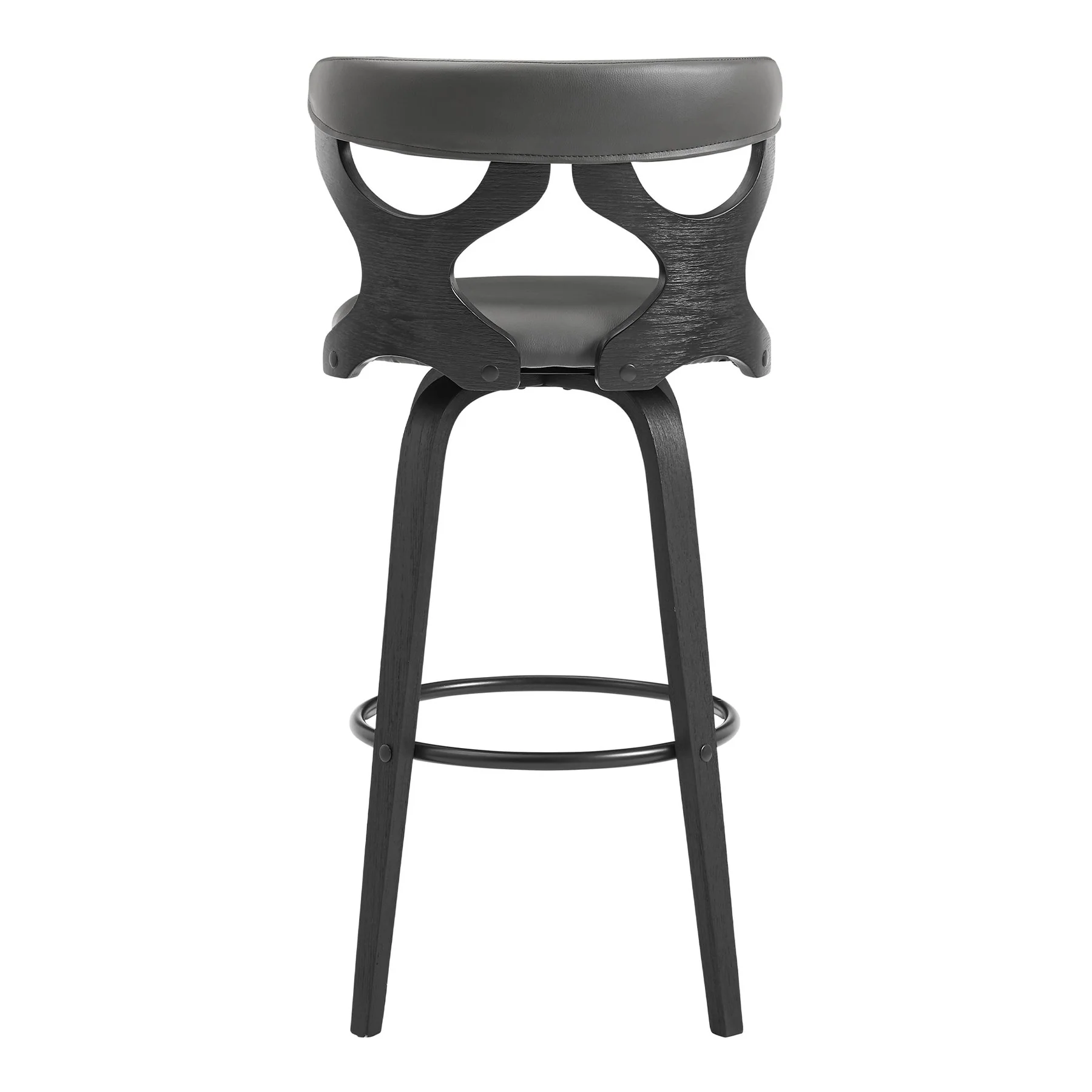 Zenia 26" Swivel Counter Stool in Gray Faux Leather and Black Wood - Image 5