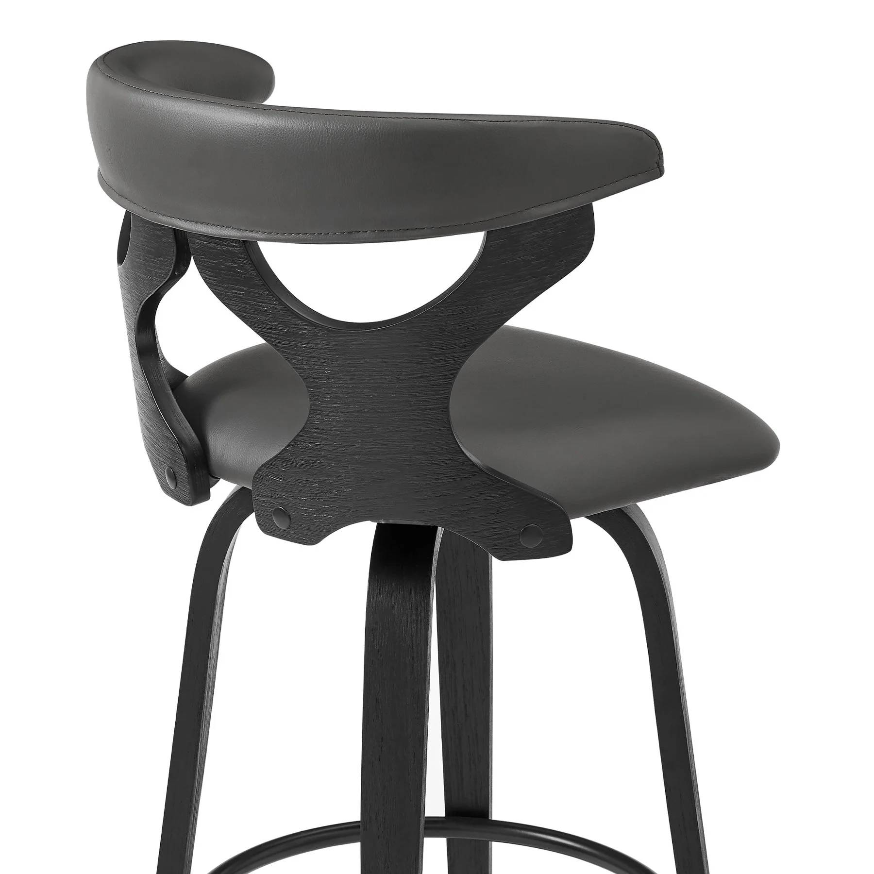 Zenia 26" Swivel Counter Stool in Gray Faux Leather and Black Wood - Image 7