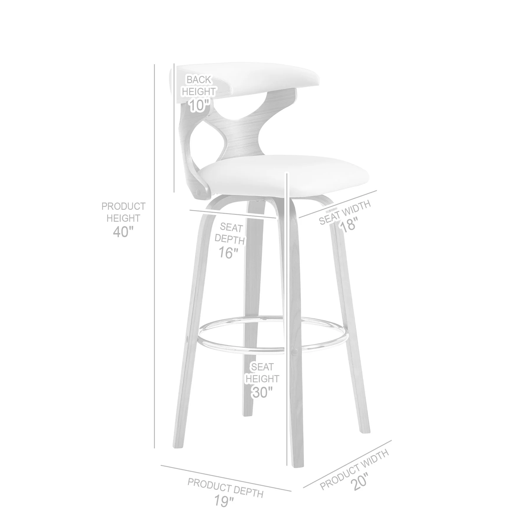 Zenia 30" Swivel Bar Stool in Cream Faux Leather and Walnut Wood - Image 8