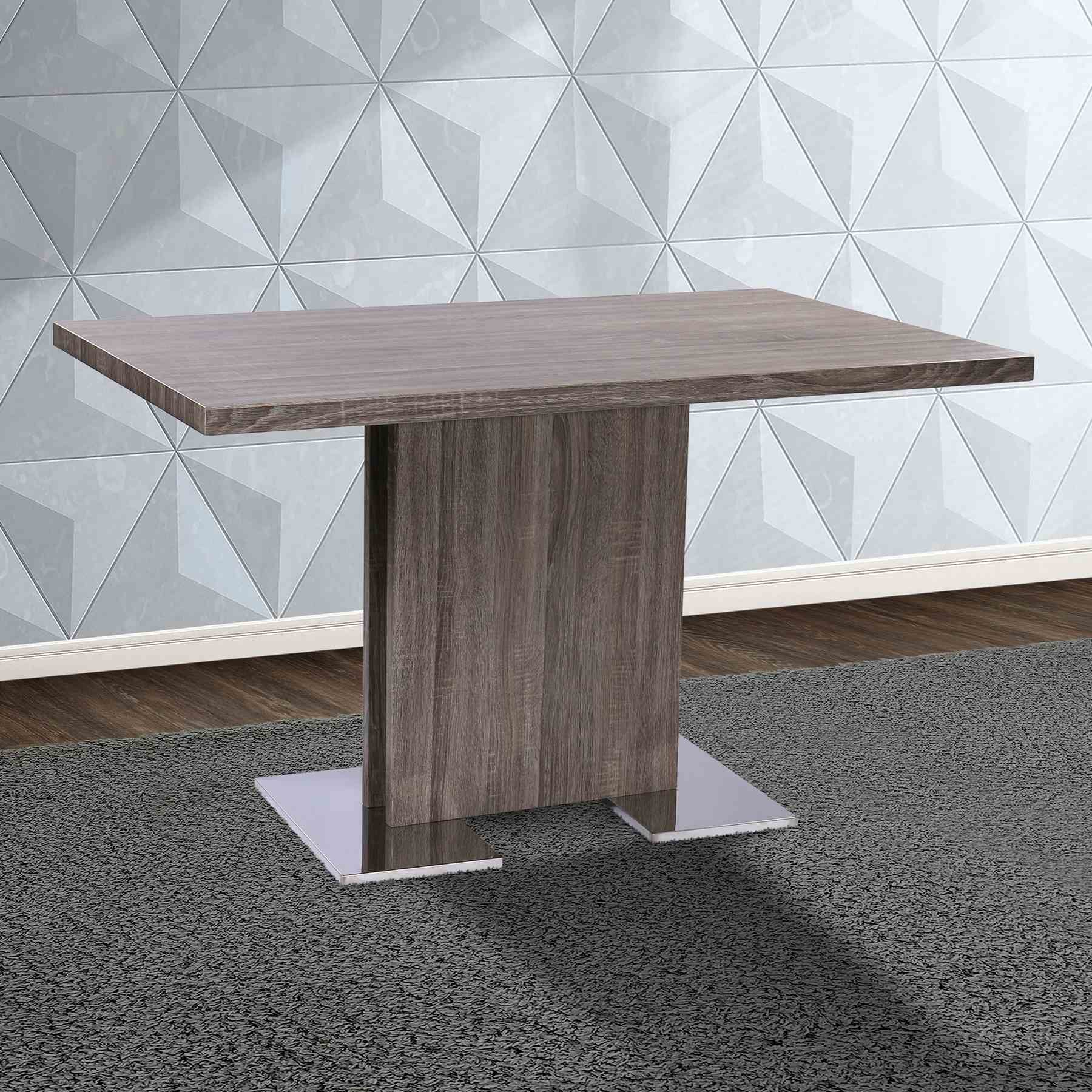 Zenith Contemporary Dining Table with Brushed Stainless Steel Base and Gray Walnut Veneer Finish - Image 4