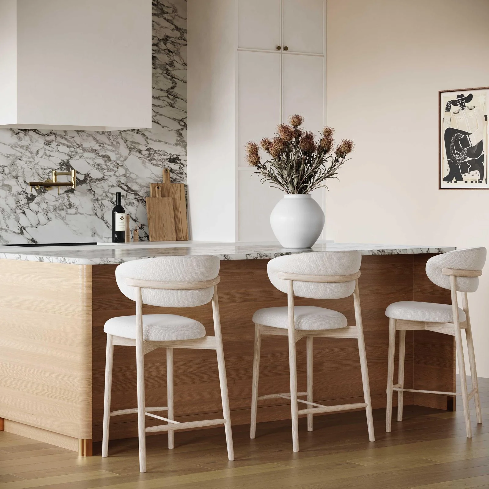 Zinea Cream Performance Textured Velvet Counter Stool - Image 2