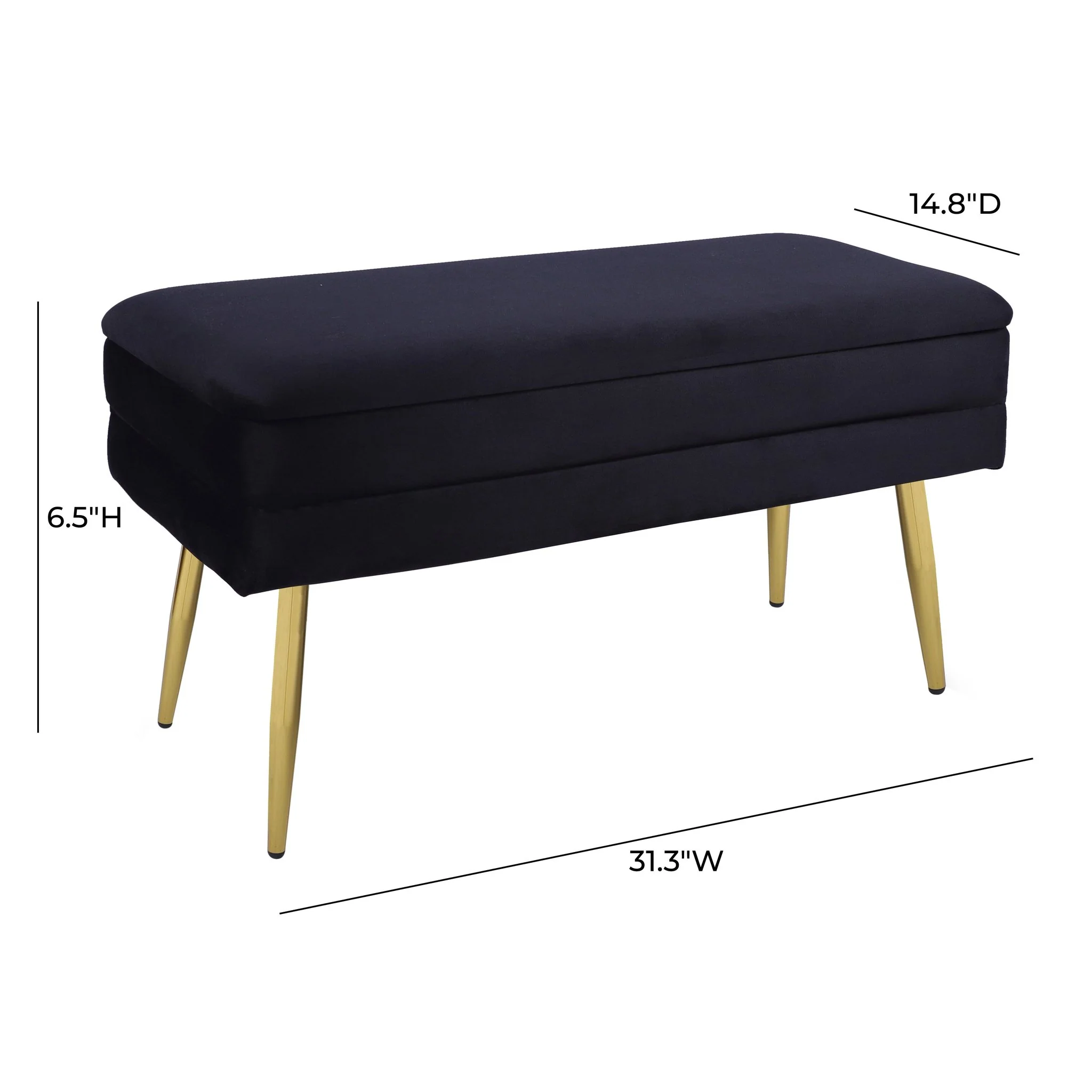 Ziva Black Velvet Storage Bench - Image 6