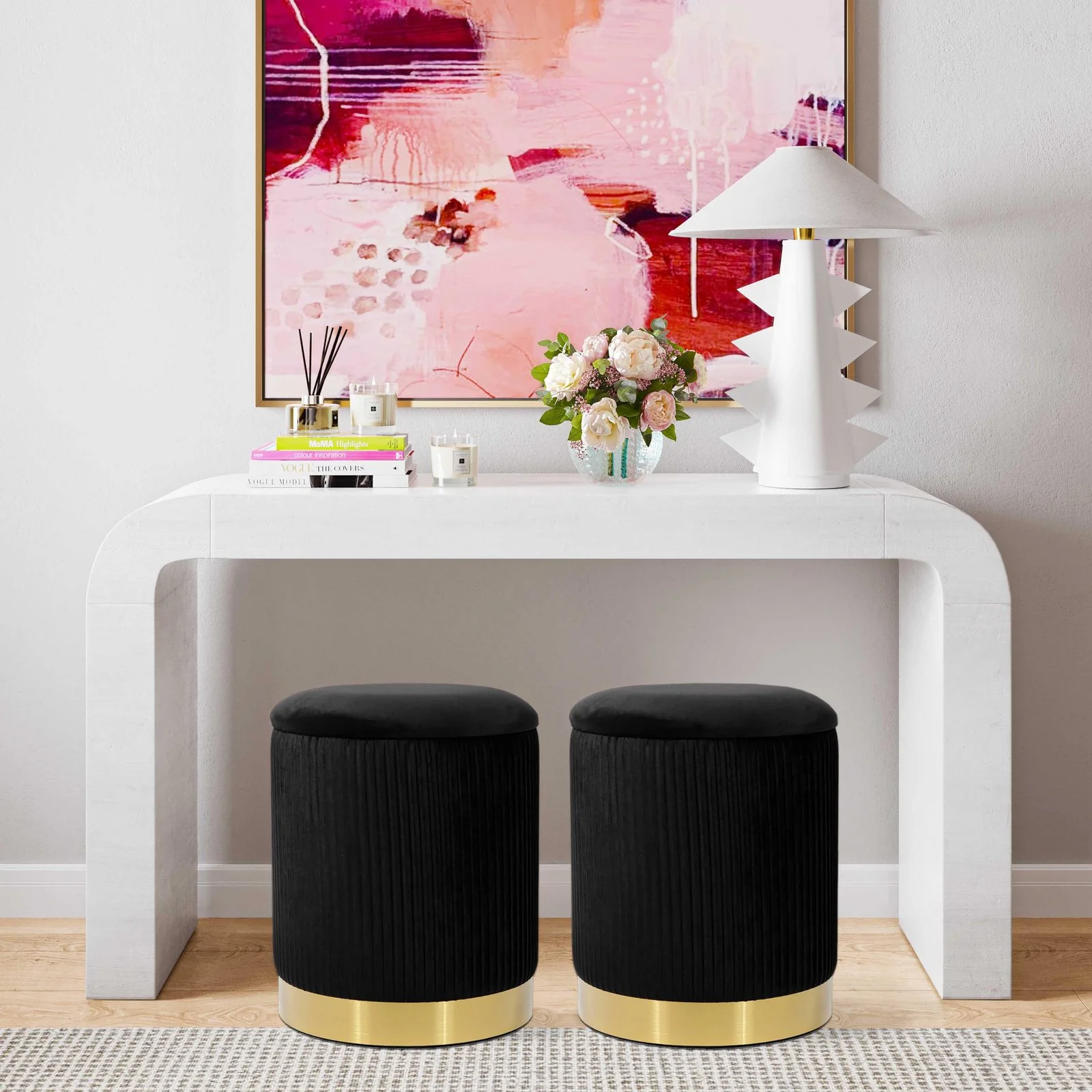 Zoe Black Velvet Storage Ottoman - Image 2