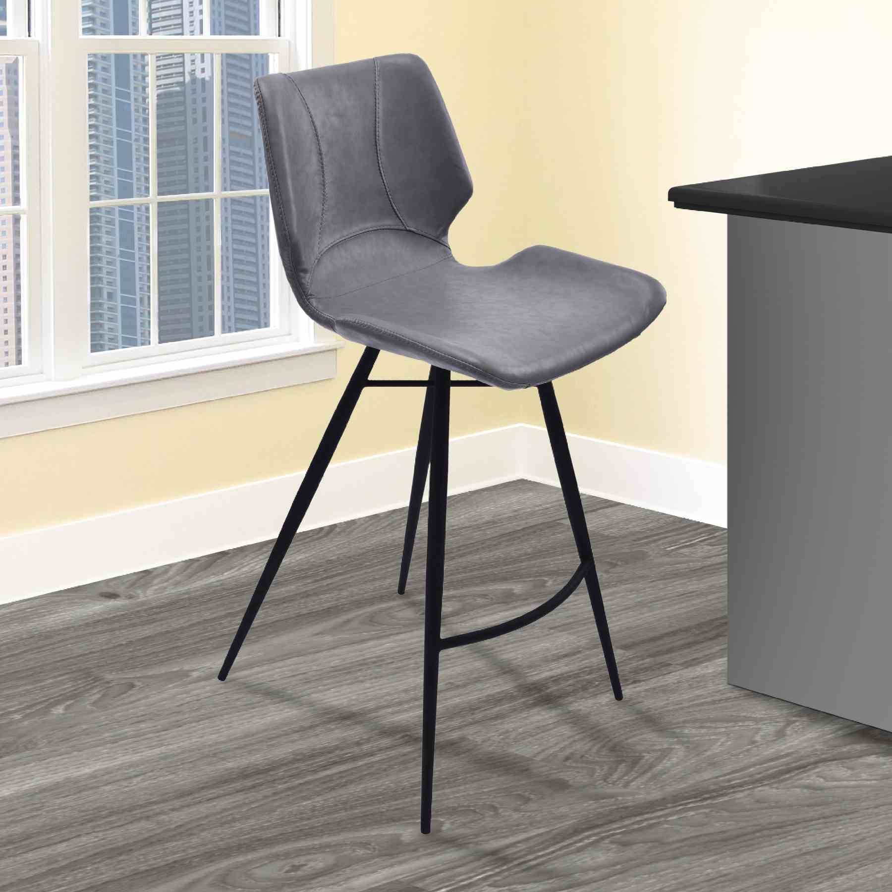 Zurich 26" Counter Height Metal Barstool in Vintage Gray Faux Leather and Black Metal Finish - Image 5
