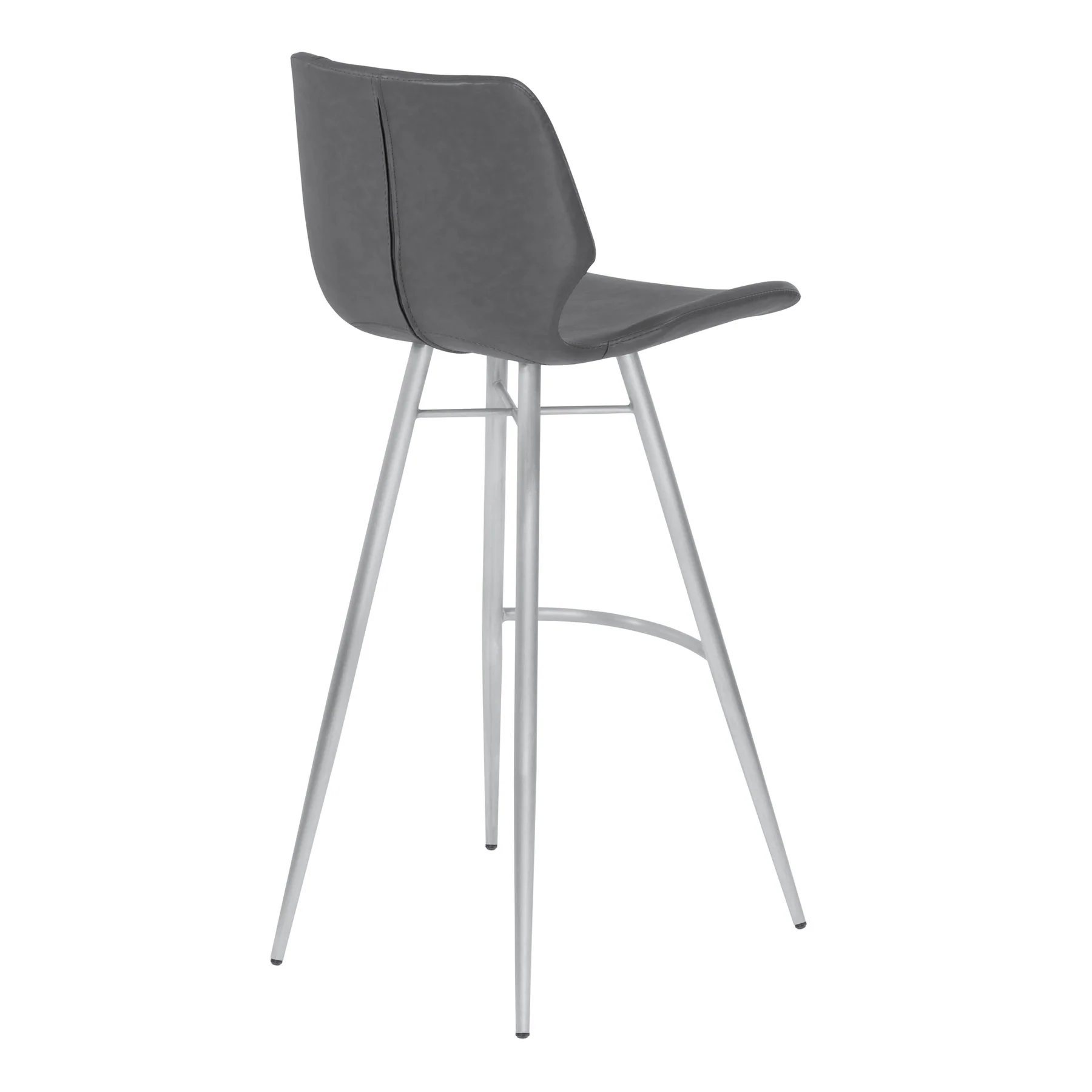 Zurich 26" Counter Height Metal Barstool in Vintage Gray Faux Leather with Brushed Stainless Steel Finish - Image 3