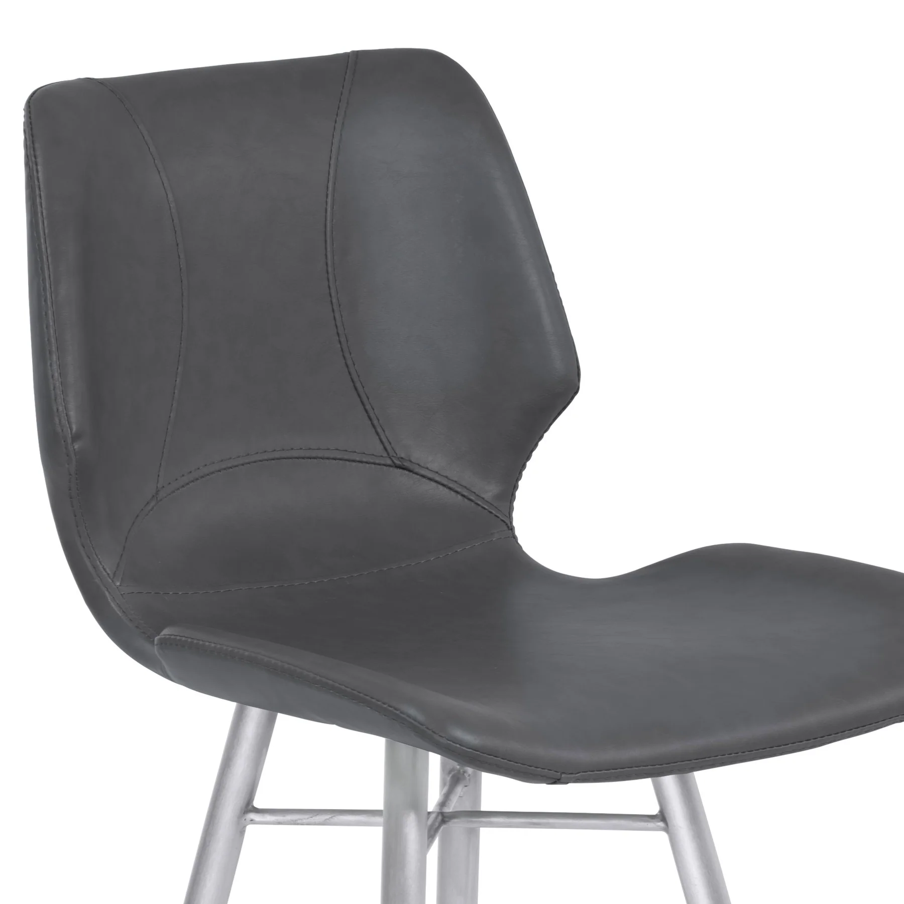 Zurich 26" Counter Height Metal Barstool in Vintage Gray Faux Leather with Brushed Stainless Steel Finish - Image 4