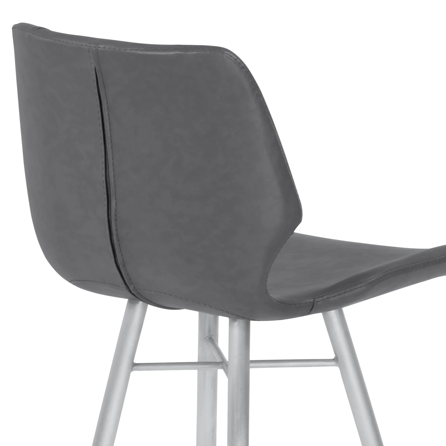 Zurich 26" Counter Height Metal Barstool in Vintage Gray Faux Leather with Brushed Stainless Steel Finish - Image 5