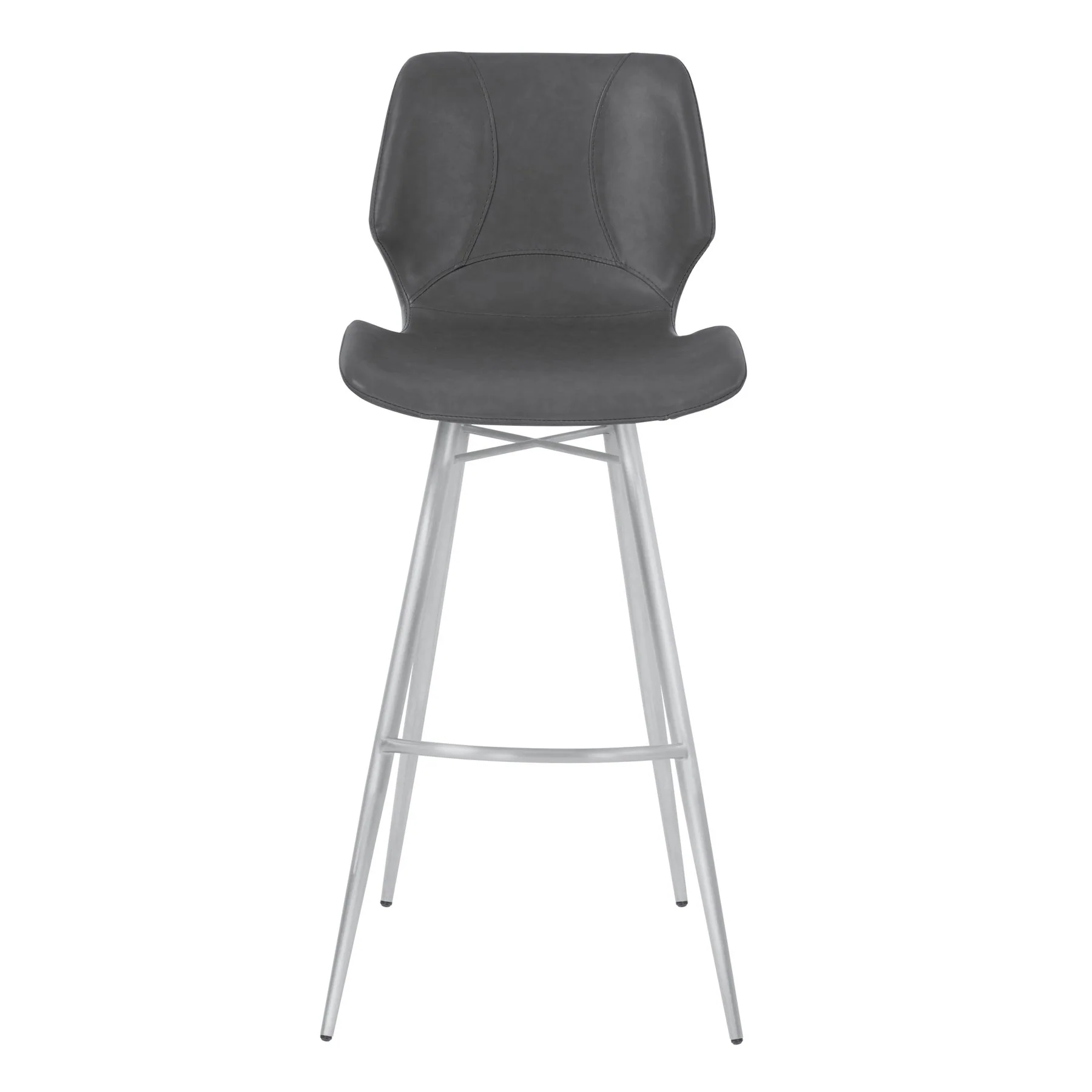 Zurich 30" Bar Height Metal Barstool in Vintage Gray Faux Leather with Brushed Stainless Steel Finish - Image 2