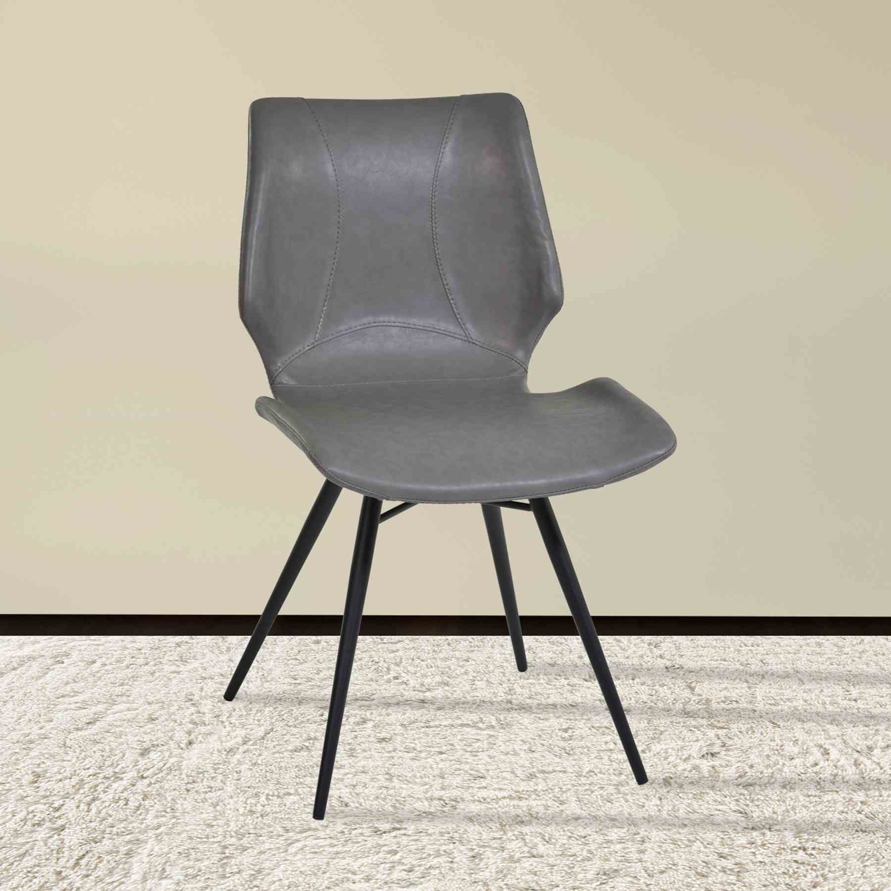 Zurich Dining Chair in Vintage Gray Faux Leather and Black Metal Finish - Set of 2 - Image 6